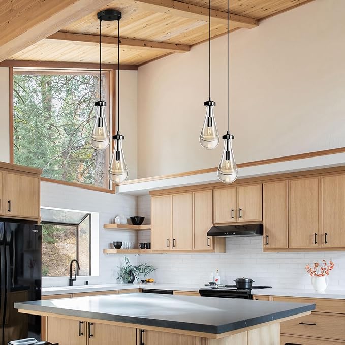 Black Raindrop Pendant Lights Kitchen Island, Bronze 2-Light Cluster Pendant Light for Dining Room, Dimmable Hanging Pendant Lighting Bedroom Light Fixture Ceiling Chandelier for Foyer-Ruum Studio Home