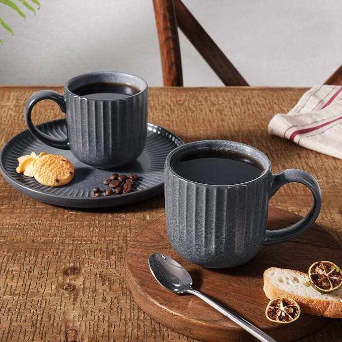 famiware Coffee Mugs Set of 6, Starlight 11 oz Mug Cup Set with Handle for Coffee, Tea, Cocoa, Milk - Ceramic Stoneware Mug Set, Matte Black Grey-Ruum Studio Home