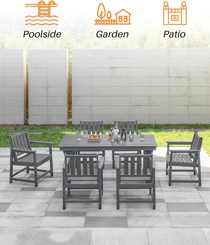 Patio Dining Chair Set of 2, HDPE Outdoor Dining Chair, Ergonomic HDPE Dining Chairs with Deep Seating, All Weather Outdoor Chairs Furniture for Backyard, Deck, Garden, Poolside, Smoke Gray-Ruum Studio Home