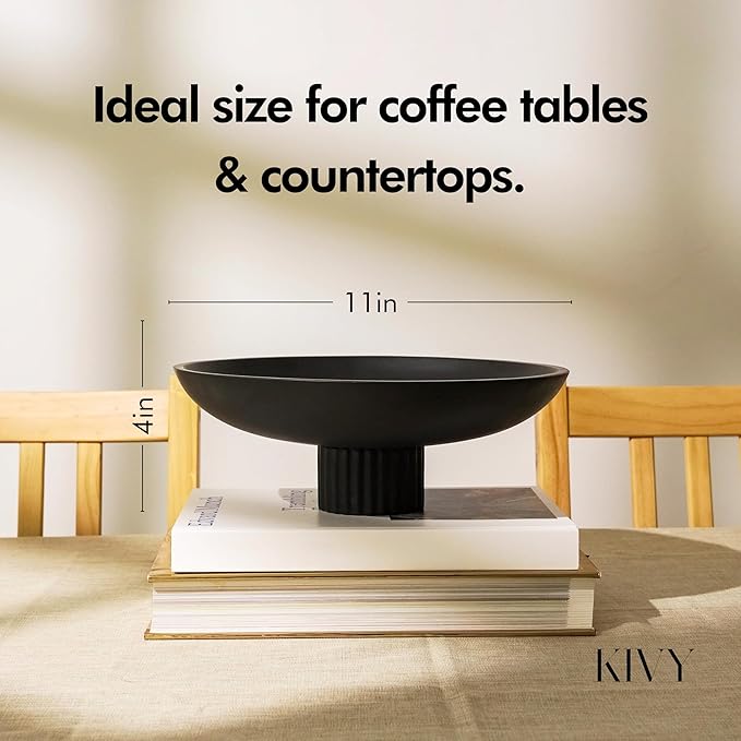 KIVY Concrete Fruit Bowl for Kitchen Counter - Large Decorative Bowl for Home Decor - Black Pedestal Bowl - Decorative Bowls for Home Decor - Black Kitchen Island Decor-Ruum Studio Home