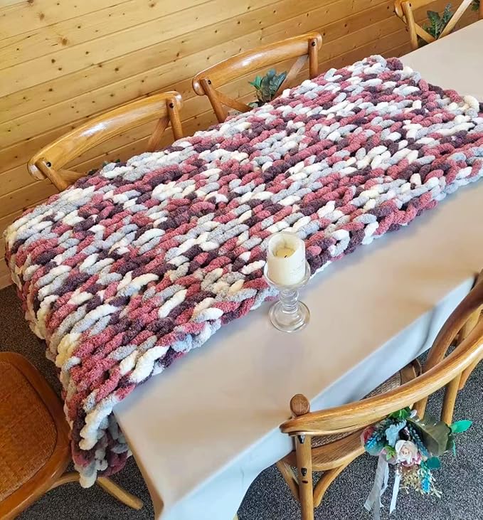 DDL&HEXI Chunky Chenille Blanket 100% Hand Knit with Jumbo Chenille Yarn (50"x60") Super Soft Large Throw Bed Blanket for Couch, Sofa, Home Decor - Machine Washable (05)-Ruum Studio Home
