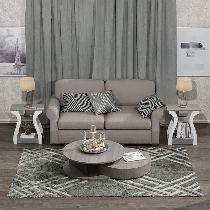 End Tables Living Room Set of 2,Grey End Table with Charging Station,Grey Side Table, Nightstand for Bedroom, 3 Tier End Table with Storage Shelf for Living Room-Ruum Studio Home