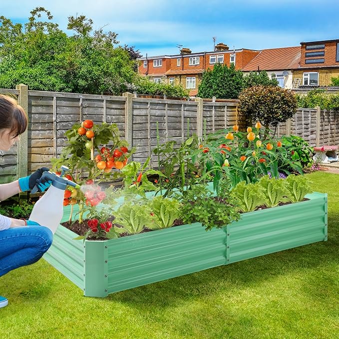 Land Guard 6×3×1ft Galvanized Metal Raised Garden Bed, Metal Planter Kit Box Outdoor for Deep-Rooted Vegetables, Flowers, Green and Herbs (Lime Green)…-Ruum Studio Home