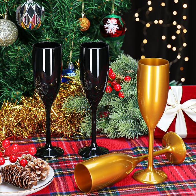 XUWAIDSGN Acrylic Champagne Flutes Toasting Glasses Unbreakable Mimosa Bar Reusable Wine Glasses Vintage Champagne Flutes Stemmed Drinking Cups 5.4 OZ for Christmas Birthday (24, Black)-Ruum Studio Home