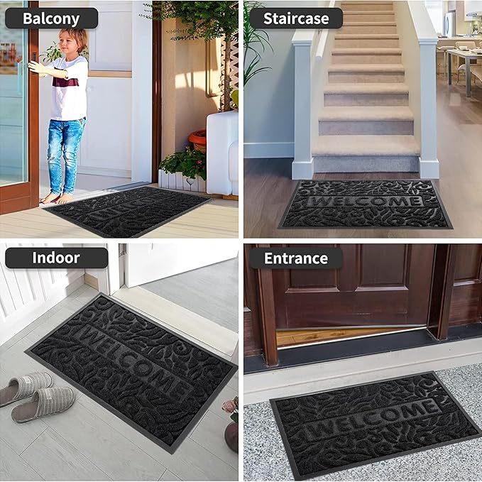 Yimobra Welcome Mat Outdoor, 29.5x17 Waterproof Door Mat Outside Entrance, All-Weather Non Slip Front Door Mat, Low-Profile Entryway Mat Indoor, Porch and Patio, Black-Ruum Studio Home