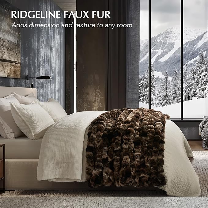EVERGRACE Ultra Soft Luxury Fluffy Ridgeline Faux Rabbit Fur Throw Blanket, Thick Warm Bubble Throw for Bed, Cozy Plush Reversible Blankets for Couch, Chair, Sofa, Mocha Brown, 60x80 Inches, 870 GSM-Ruum Studio Home
