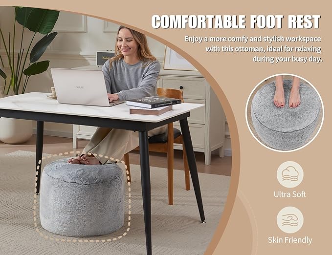 Boho Ottoman Living Room Furniture 20"x15" Large Round Ottomans Pouf Couch Foot Rest Grey Pouf Ottoman Foot Rest with Foam Chunk Filling Pouffe Ottomans Stuffed Foot Rest Poufs for Couch-Ruum Studio Home