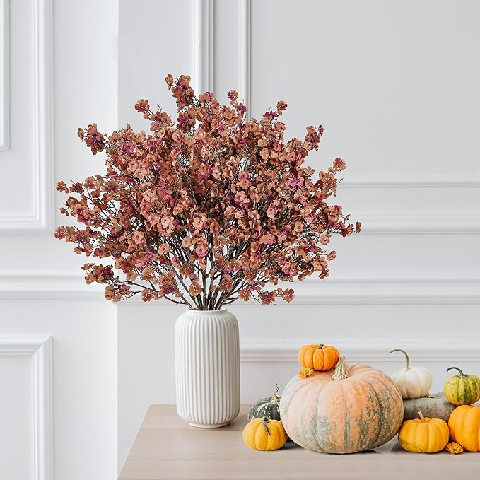 Sggvecsy 15 Pcs Babys Breath Artificial Flowers Gypsophila Bouquets Bulk Real Touch Fake Silk Flowers for Home DIY Floral Arrangement Table Centerpiece Fall Autumn Decoration (Orange Brown)-Ruum Studio Home