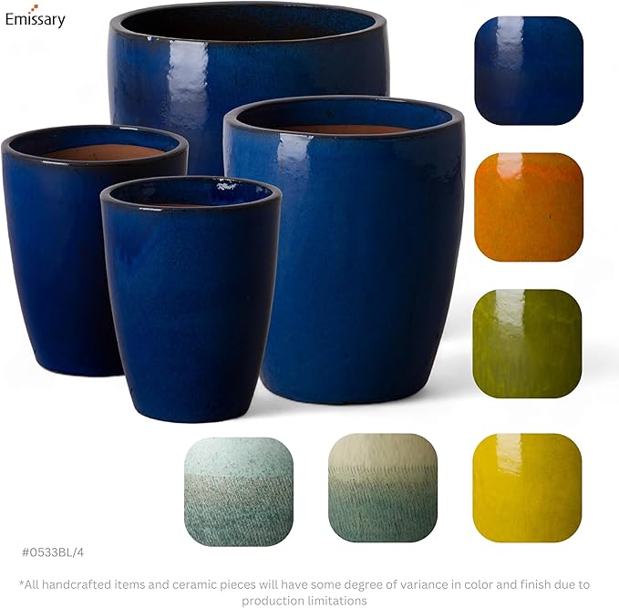 Emissary Bullet 9.5 in. Blue Ceramic Round Planter (9.5 in. L x 9.5 in. W x 12 in. H) with Drainage Hole-Ruum Studio Home