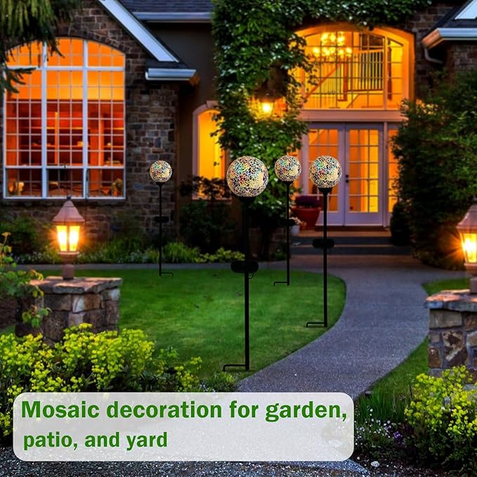 Solar Garden Lights Outdoor Decorative - Solar Gazing Ball Mosaic Garden Stakes Decorative Waterproof Outdoor Lights for Pathway Yard Lawn Decoration Multi-Ruum Studio Home