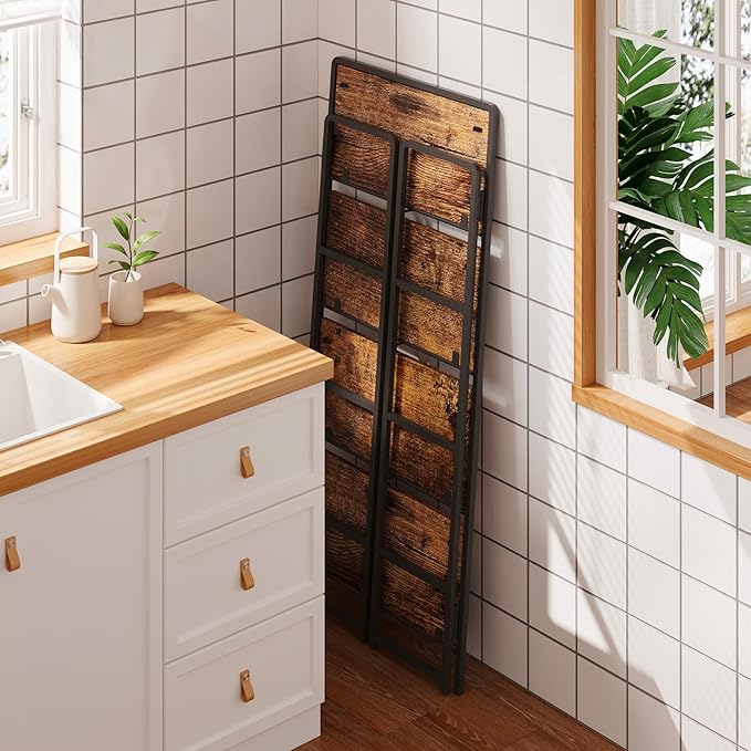 4NM No Assembly Foldable Bookshelf, 4-Shelf Collapsible Bookcase Storage for Small Spaces, 54" H, Rustic Brown and Black-Ruum Studio Home