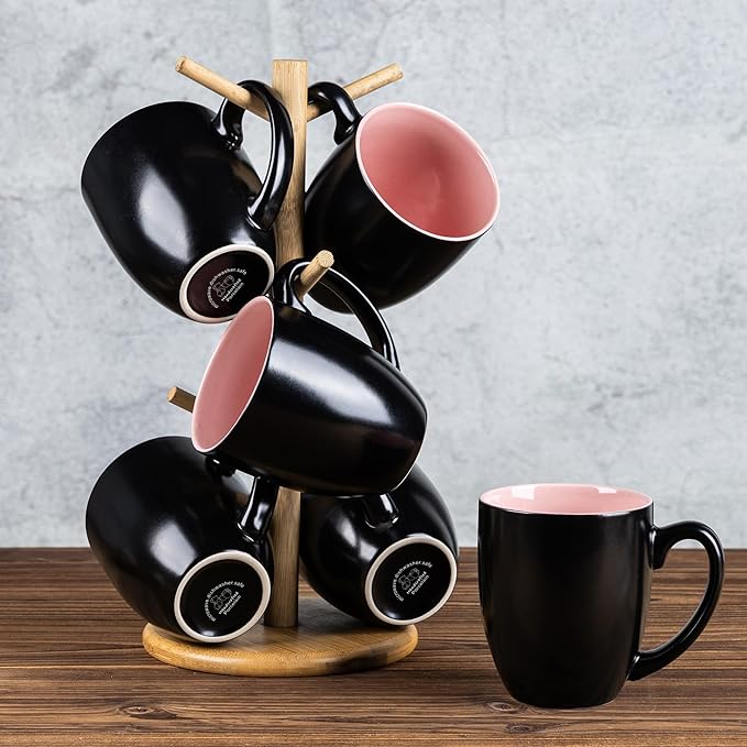 GBHOME 16oz Coffee Mugs Set of 6, Large Ceramic Coffee Mugs for Man, Woman, Dad, Mom, Modern Coffee Mugs Set with handle for Tea/Latte/Cappuccino/Milk/Cocoa. Dishwasher&Microwave Safe,Pink-Ruum Studio Home