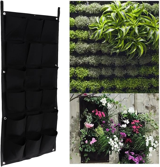 Ogrmar 18 Pockets Vertical Wall Garden Planter Plant Grow Bag for Flower Vegetable for Indoor/Outdoor (18 Pockets, Black)-Ruum Studio Home