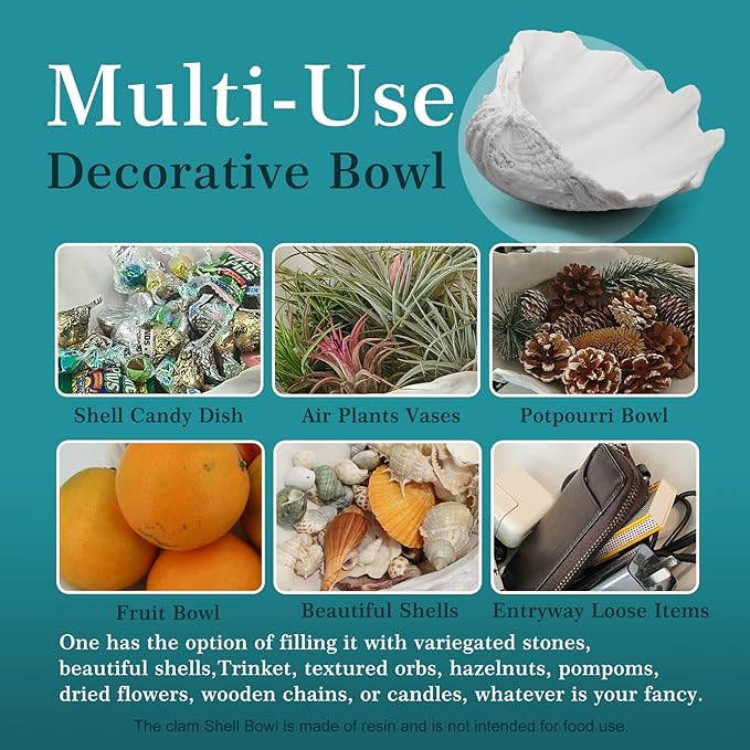 Accessoryway Extra Large Clam Shells Decorative Bowl-White Sea Shells Decorative Storage Bowls for Coastal Beach theme house table centerpiece decorations & Nautical decor for coffee table-12.4"-1PC-Ruum Studio Home