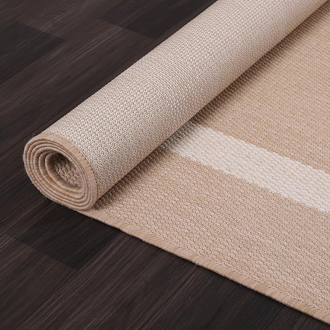 Bordered Outdoor Rug 6x9 Washable Outside Carpet for Indoor Patio Porch Waterproof Easy Cleaning Non Shedding Area Rugs Beige 6 x 9-Ruum Studio Home