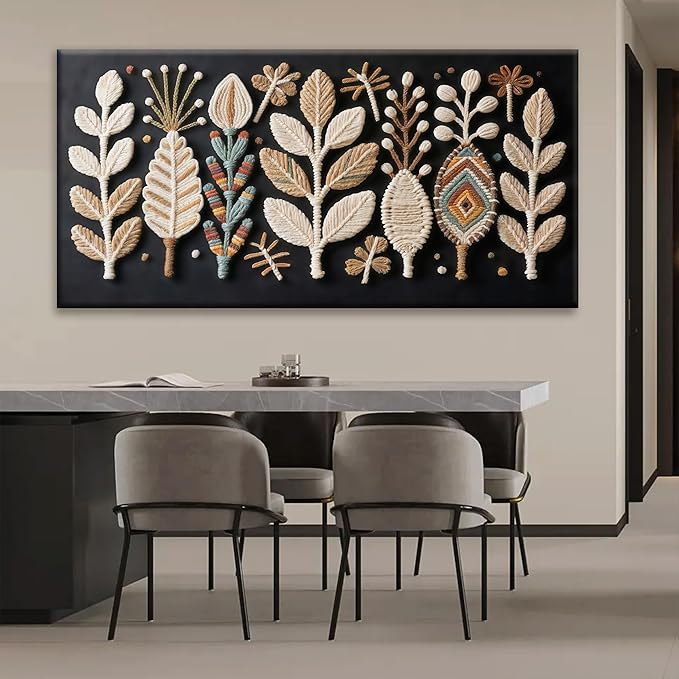Tsomzxng Large Boho Black Wall Art For Living Room Chic Home Wall Art Modern Multicolor Leaves Feather Canvas Wall Art Decor Picture For Bedroom Apartment Kitchen Home Wall Decor 29" W X 58" L-Ruum Studio Home