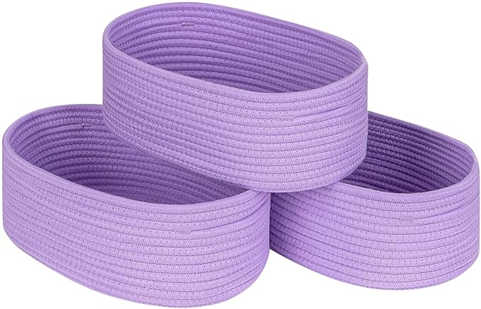 Baskets Bins for Shelf Storage Organizing/Cute Basket to Store and Organize Household Items/Woven Rope Basket for Living Room, Bedroom,Playroom,3 Packs Purple Basket-Ruum Studio Home