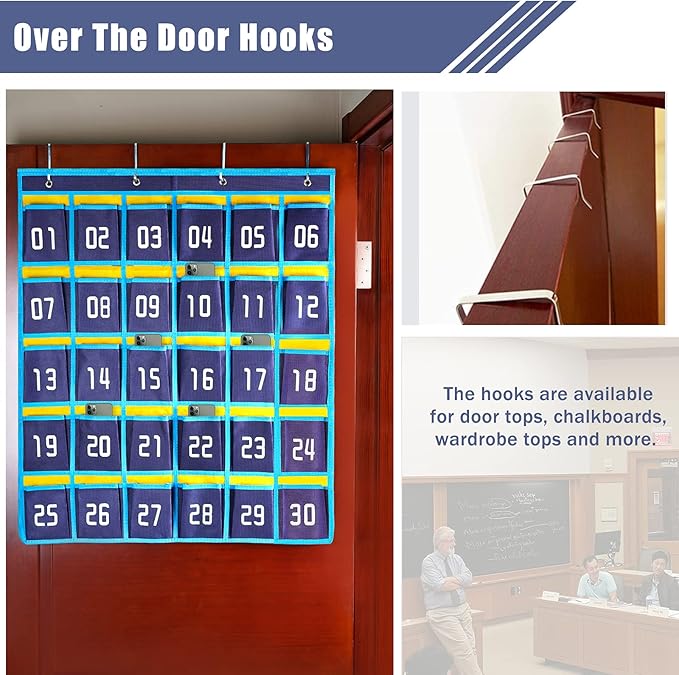 Loghot Classroom Accessories Closet Pocket Chart for Cell Phones Holder Wall Door Hanging Organizer (30 Pockets Blue)-Ruum Studio Home