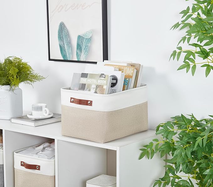 DECOMOMO Storage Baskets for Shelves - Fabric Closet Organizers and Storage Bins, Perfect Baskets for Organizing Closet Toys Nursery (Beige and White, XL - 3 Pack)-Ruum Studio Home