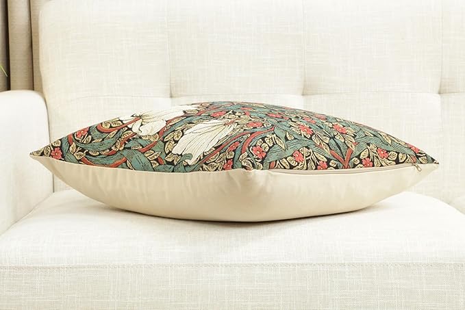 Charlotte Home Furnishings Pimpernel Red Green Floral Throw Pillow Cover 18” x 18” – Double-Sided Tapestry Cushion Cover for Couch, Sofa, or Bed | 100% Cotton Jacquard Woven in Europe-Ruum Studio Home