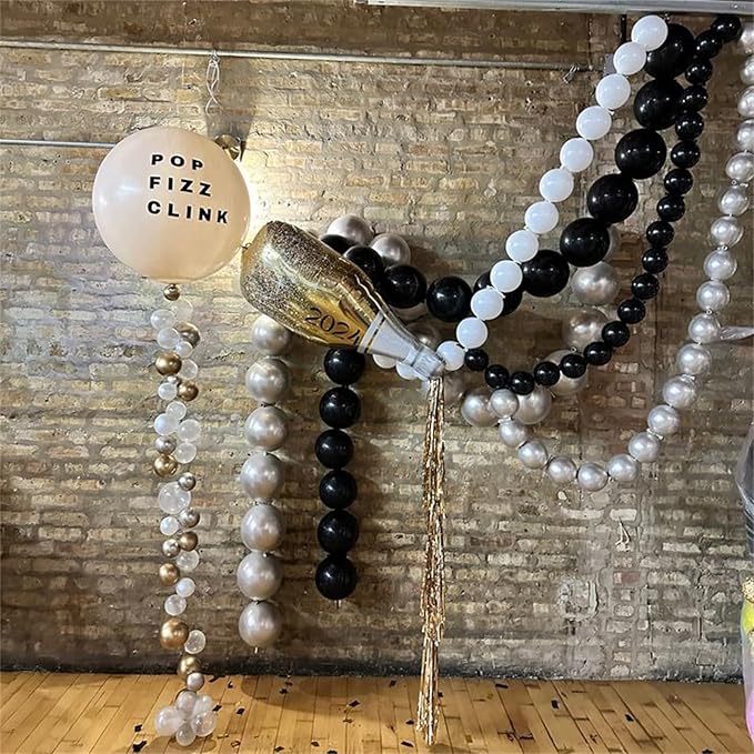 Black White and Gold Linking Balloons, 90PCS Black Gold and White Balloon Arch, Metallic Silver Quick Linked Connecting Balloon for Wedding Birthday Baby Shower Graduation New Year Party Decorations-Ruum Studio Home