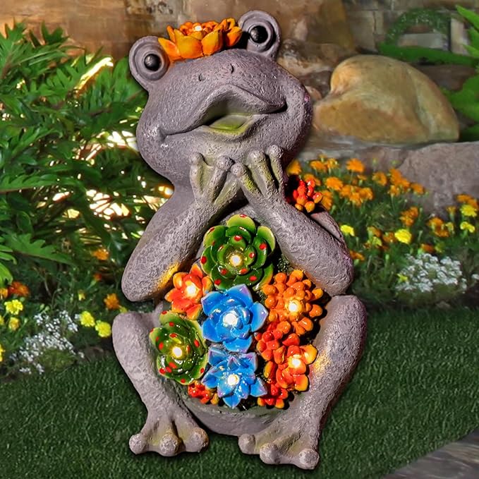Frog Solar Figurine Light Statue Outdoor Gardening Gifts Decoration Garden Frogs Yard Decor Lamp With 8 Led Lights And Succulent Waterproof Patio Lawn Decor Housewarming Frog Gifts For Women-Ruum Studio Home