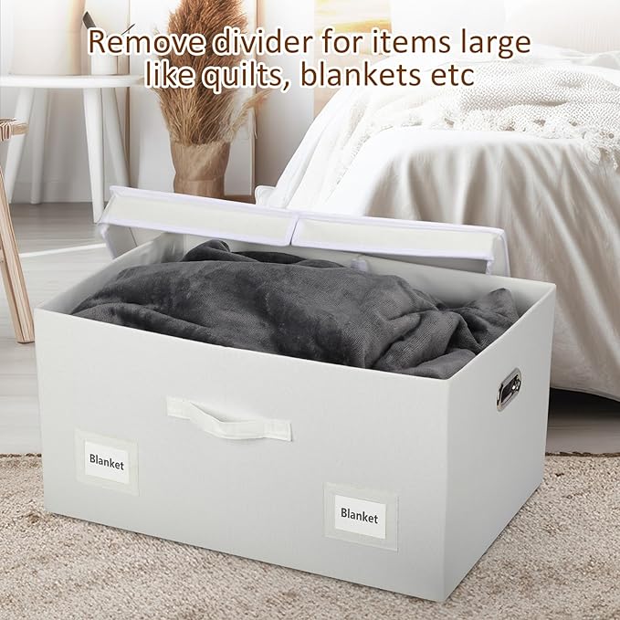 75 Quarts Extra Large Decorative Storage Bins with Lids, 1 Pack White Collapsible Storage Bins with Lids, Stackable Storage Bins Decorative Box Storage With Lid Extra Large-Ruum Studio Home