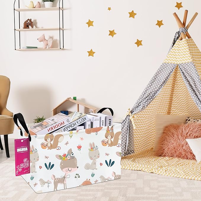 Rectangular Storage Basket Fabric Organizer Bin for Toys,Books,Clothes,Gifts,Pets-Perfect for Home,Office,Nursery,Dorm,Shelf(Rec-colorful animal )-Ruum Studio Home
