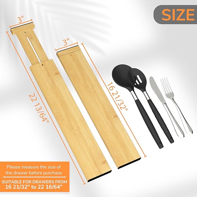 BAMEOS 3" H Bamboo Drawer Dividers - Adjustable Expandable Drawer Organizer - Kitchen, Bathroom, Bedroom & Office, 4-pack-Ruum Studio Home