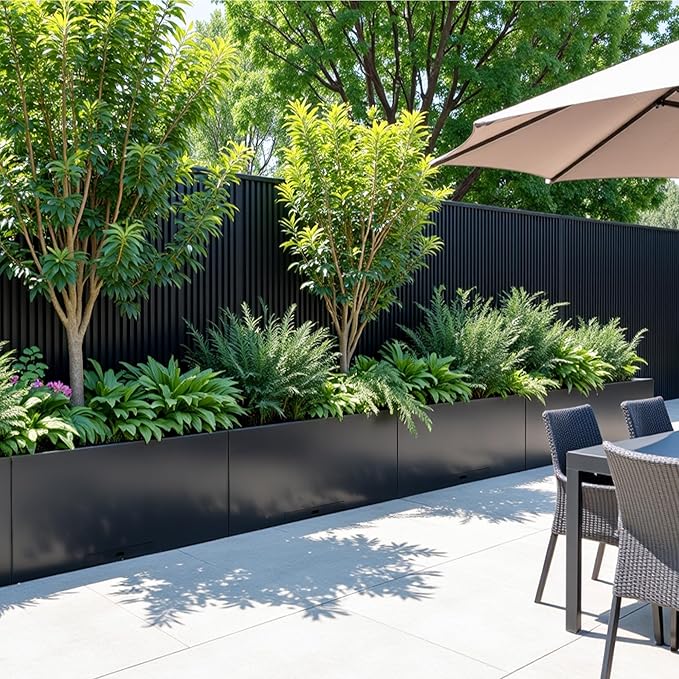KOL Galvanized Steel Rectangular Planter Box, (16''H.x12''W.x36''L) Large Planters for Indoor Outdoor Plants,Black Powder Coated Metal Planter, Heavy Duty Modern Flower Pot, Commercial & Residential-Ruum Studio Home