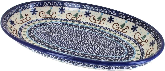 Blue Rose Polish Pottery Noel Nights Oval Platter-Ruum Studio Home