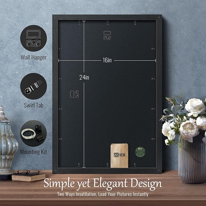 VCK 16x24 Poster Frames Set of 3, Black Solid Wood Picture Frame, Textured Exclusive Wall Gallery Frame-Ruum Studio Home