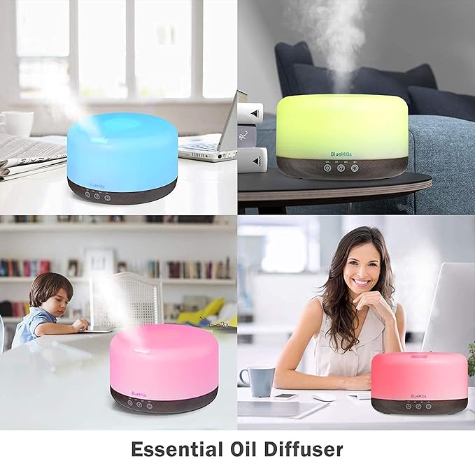 BlueHills Premium 1000 ML Large Essential Oil Diffuser Humidifier for Room Home Aromatherapy Big Capacity Oil Diffuser with Décor LED Lights Long Running Round Diffuser Dark Wood Grain – D002-Ruum Studio Home