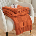 CozeCube Check Knit Throw Blanket, Rust Orange Checkered Throw for Couch, Decorative Christmas Soft Cozy Warm Knitted Blanket for Bed Sofa Living Room, 50"X60"-Ruum Studio Home