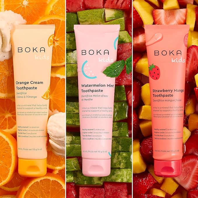 Boka Fluoride Free Toothpaste Nano Hydroxyapatite Toothpaste - Orange Cream, Watermelon Mint, Strawberry Mango Flavor, 4 oz 3Pk US Manufactured-Ruum Studio Home