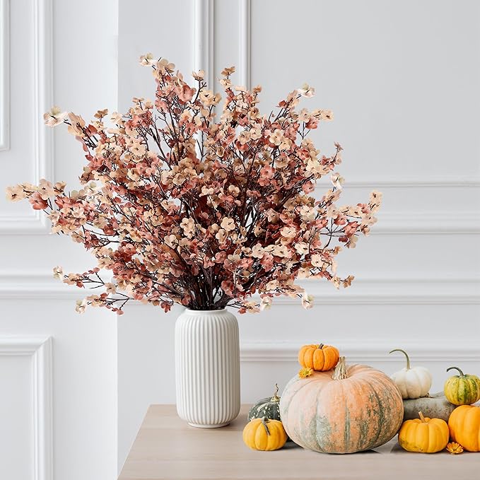 Sggvecsy 15 Pcs Babys Breath Artificial Flowers Gypsophila Bouquets Bulk Real Touch Fake Silk Flowers for Home DIY Floral Arrangement Table Centerpiece Fall Thanksgiving Autumn Decoration (Mixed)-Ruum Studio Home