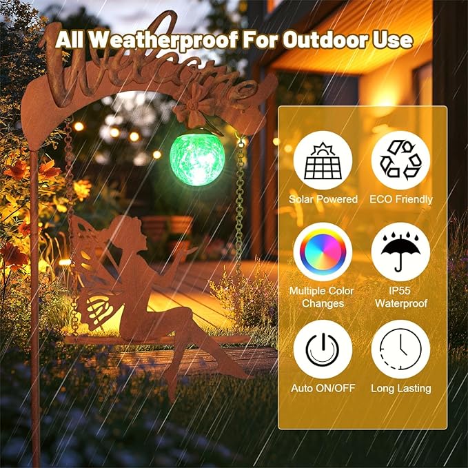 HONGLAND Solar Garden Lights Outdoor Decor, Solar Fairy Lights Outdoor Moon Decor, Housewarming Ornaments for Patio, Lawn, Yard, Pathway - Unique Gardening Gifts for Women Mom Grandma-Ruum Studio Home
