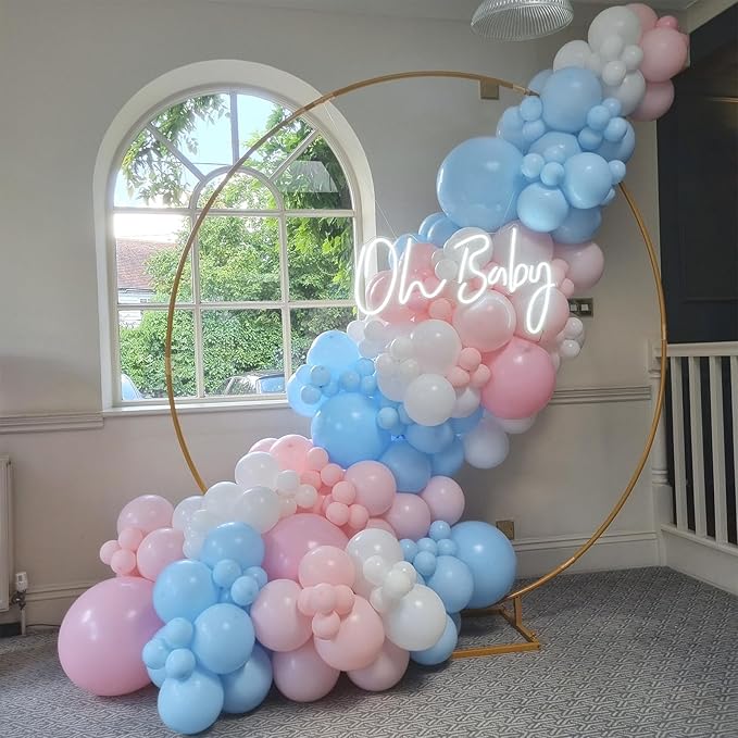 Pink and Blue Balloons 12 Inch Pastel Light Baby Blue Pink White Party Balloon with Confetti Latex Balloons for Gender Reveal Boy or Girl Princess Birthday Bridal Baby Shower Party Decorations-Ruum Studio Home