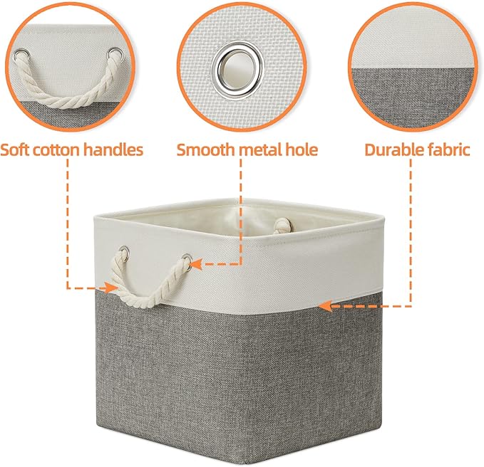 DULLEMELO Cube Storage Bins Set of 4 Fabric Storage Cubes Organizer Bin with Handles, Collapsible 12 Inch Cube Storage Baskets for Organizing, Closet, Shelf, Nursery (White&Grey)-Ruum Studio Home