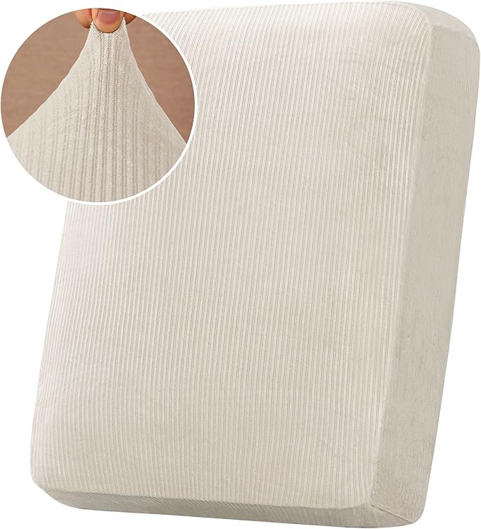 H.VERSAILTEX Velvet Stretch Couch Cushion Cover Plush Cushion Slipcover for Chair Cushion Furniture Protector Seat Cushion Sofa Cover (1 Piece Armchair Cushion Covers, Ivory Striped)-Ruum Studio Home