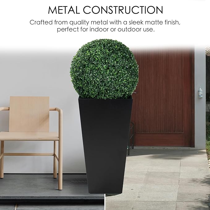 Kozyard 15.4" x 15.4" x 30" Tall Taper Black Metal Planter Flower Plant Pot Indoor Outdoor Planters Steel Flower Pot All-Weather Use with 2 Partition Panels for for Trees, Plants Flowers-Ruum Studio Home