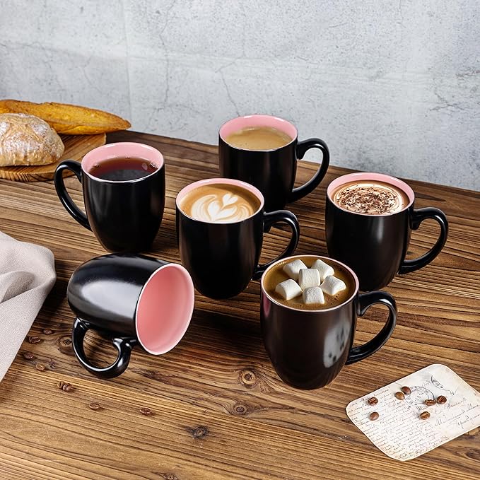 GBHOME 16oz Coffee Mugs Set of 6, Large Ceramic Coffee Mugs for Man, Woman, Dad, Mom, Modern Coffee Mugs Set with handle for Tea/Latte/Cappuccino/Milk/Cocoa. Dishwasher&Microwave Safe,Pink-Ruum Studio Home
