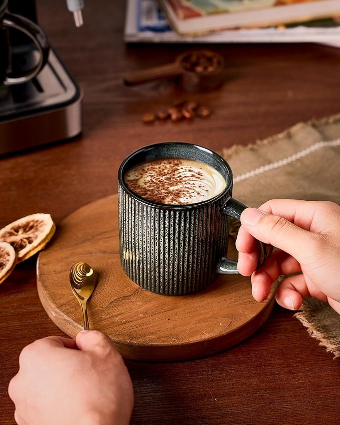 famiware Coffee Mug Set for 6, Star 12 oz Catering Mugs Cup Set with Handle for Coffee, Tea, Cocoa, Milk - Ceramic Stoneware Drinkware Set, Deep Forest-Ruum Studio Home