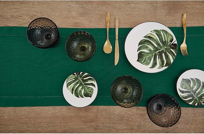 Solino Home Linen Rainforest Green Hemstitch Table Runner 54 Inches - 100% Pure Linen Small Table Runner 14 x 54 Inch Ideal for Dresser and Coffee Tables - Classic Hemstitch - Christmas, Thanksgiving-Ruum Studio Home
