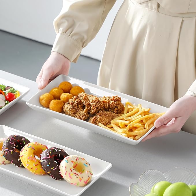 MALACASA 3 Tier Serving Trays for Party, 12 Inch Porcelain White Trays for Serving Food, Dessert Stand with Collapsible Gold Metal Rack-Ruum Studio Home