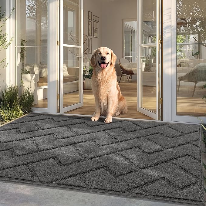 hicorfe Front Door Mat Outside Entrance,36"x59" Absorbent Muddy Dirt Resist Welcome Door Mats Outdoor Indoor,Stain and Fade Resistant,Non Slip Backing Entry Mat Doormat for Entryway(Grey)-Ruum Studio Home