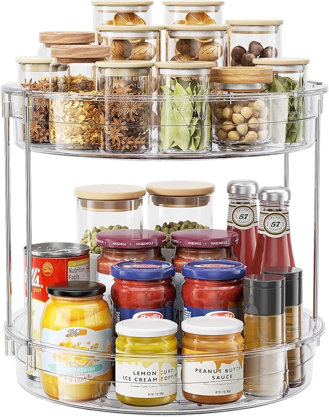 LAMU 12inch 2 Tier Lazy Susan Turntable Organizer Rotating Spice Rack Organization for Cabinet, Kitchen, Pantry, Countertop, Bathroom, Vanity, Medicine Cabinet Organizer, Clear-Ruum Studio Home