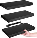 LaVie Home Floating Shelves, 15.6 Inch Wall Shelf Set of 3, Hanging Shelf with Invisible Brackets, Wall Decor for Bathroom, Bedroom, Living Room, Kitchen Storage, Classic Black-Ruum Studio Home