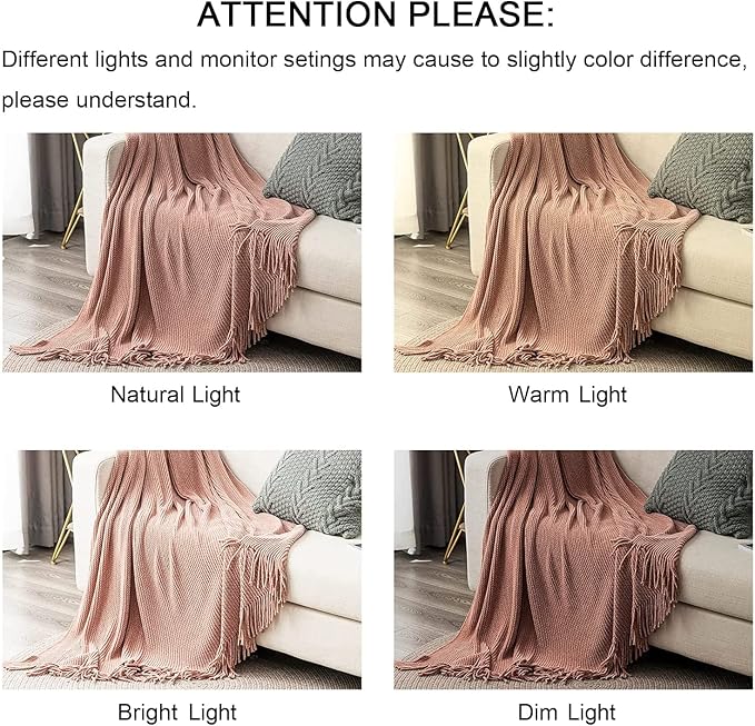 lifein Pink Throw Blanket for Couch, Soft Boho Decor Bed Throw,Cozy Chenille Knitted Small Farmhouse Lightweight Throw for Spring(Pink,50 * 60")-Ruum Studio Home