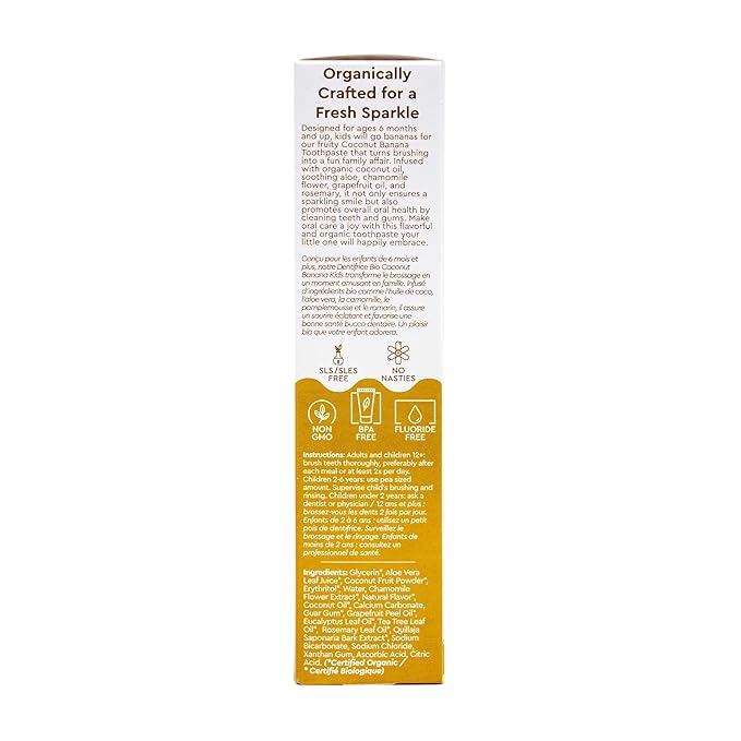 RADIUS USDA Organic Kids Toothpaste 3oz Non Toxic Chemical-Free Gluten-Free Designed to Improve Gum Health for Children's 6 Months and Up - Coconut Banana - Pack of 3-Ruum Studio Home